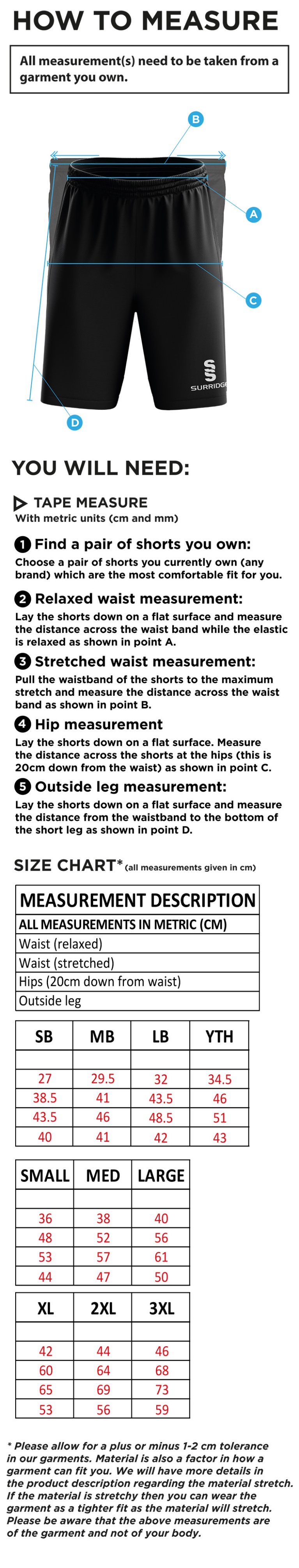 Chester County Officers CC - Blade Shorts - Size Guide