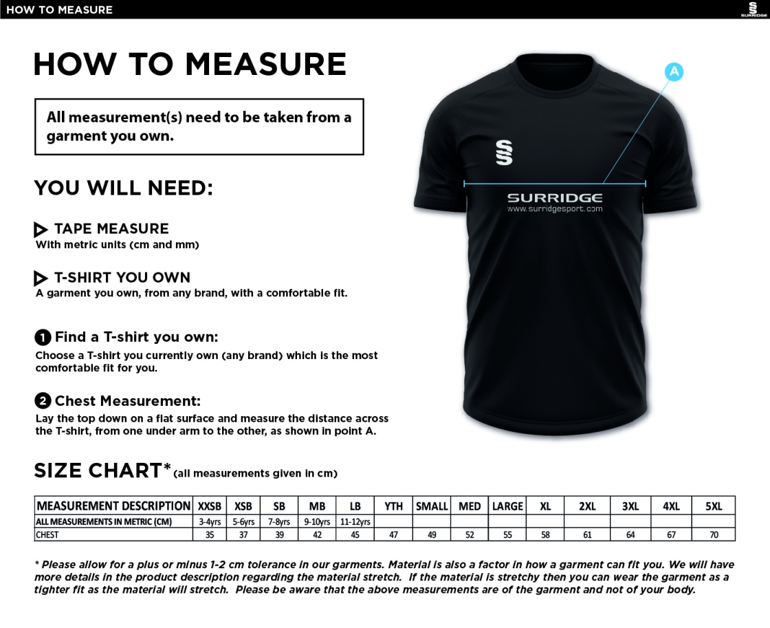 Chester County Officers CC - Blade Training Shirt - Size Guide