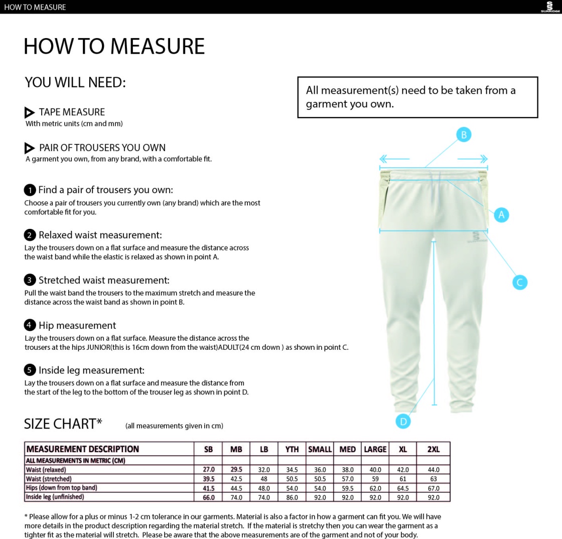 Chester County Officers CC - Playing Pants - Size Guide