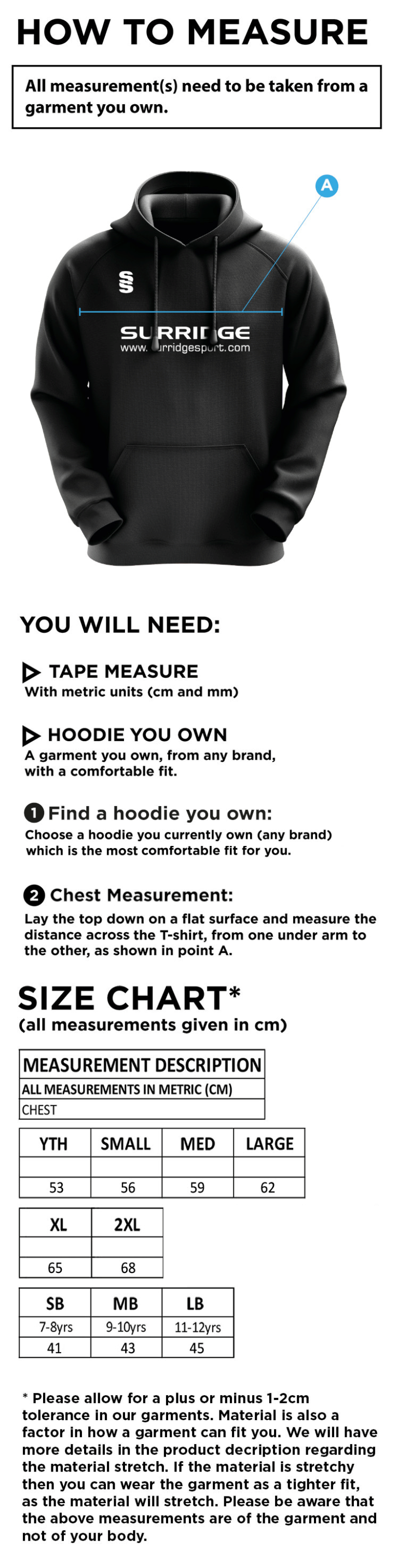 Chester County Officers CC - Blade Hoody - Size Guide